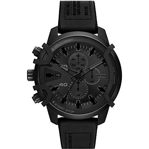 DIESEL Griffed メンズ 腕時計 クォーツ クロノグラフ ムーブメント シリコンストラップ付き, ジェットブラック, 48 mm, DZ4556。